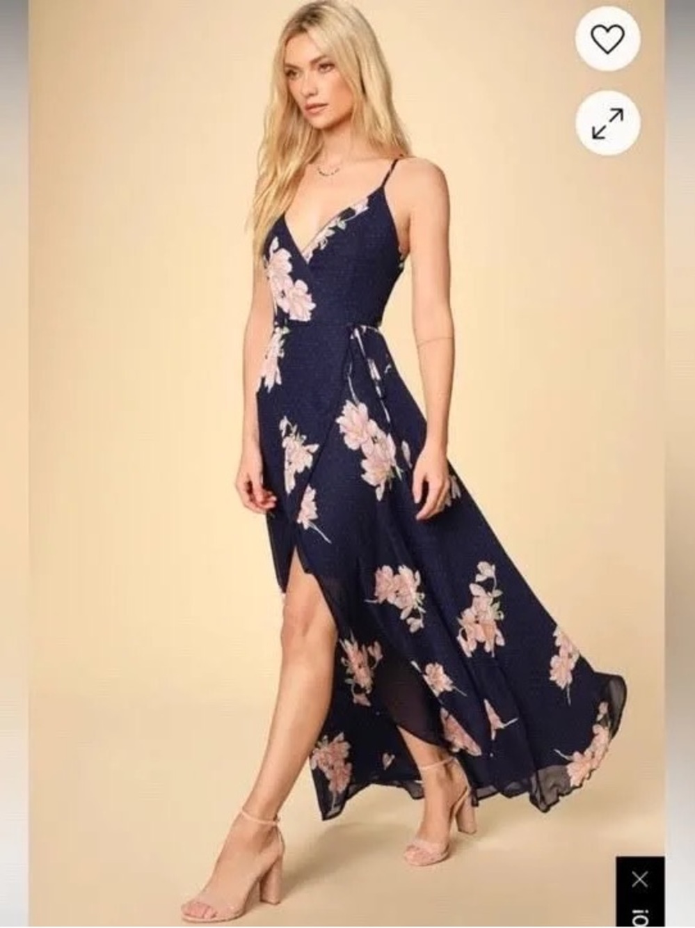 Lulus Navy Blue Floral Print Polka Dot Wrap Maxi Dress Womens